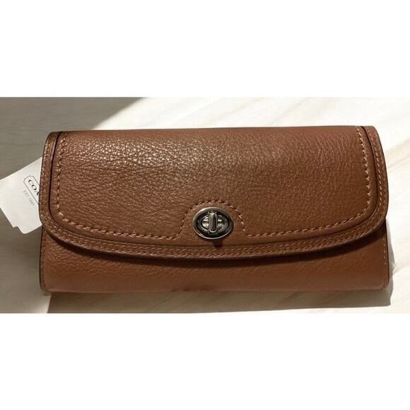 Coach Park Leather Turnlock Slim Enveloap Saddle wallet 51393 - Picture 1 of 4